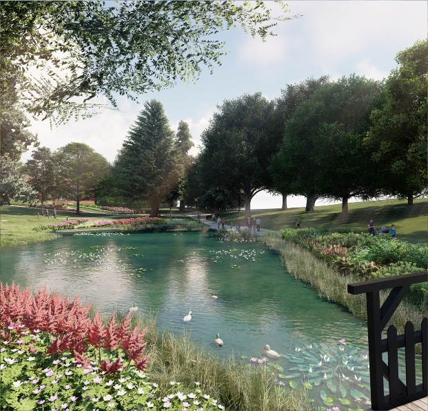 Artist impression of an ornamental pool